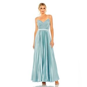 Mac Duggal French Blue Spaghetti Strap Surplice Top Pleated Dress Size 4